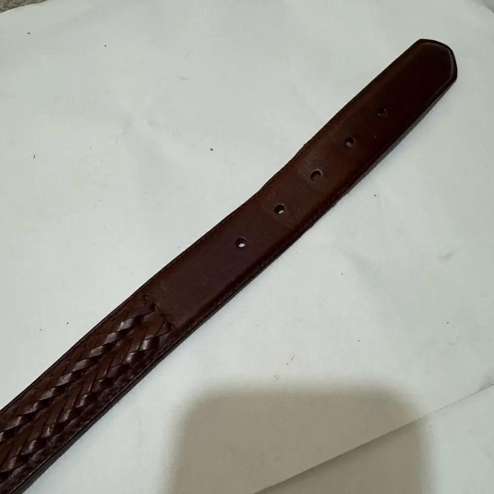 Brighton Mens  Brown Leather braided Belt Silver Buckle Size 40